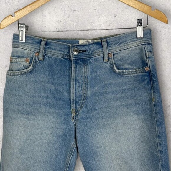 Free People Revolve Maggie Straight Jeans Light Stone Raw Hem Distress Denim 25 - Picture 8 of 15